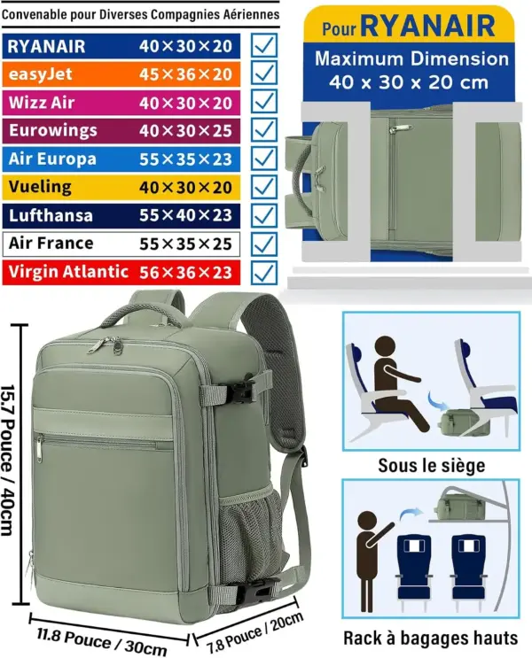klostain-sac-dos-cabine-40x30x20-24l-vert-2-1 Sac à dos cabine KLOSTAIN 40x30x20 cm 24L – Vert