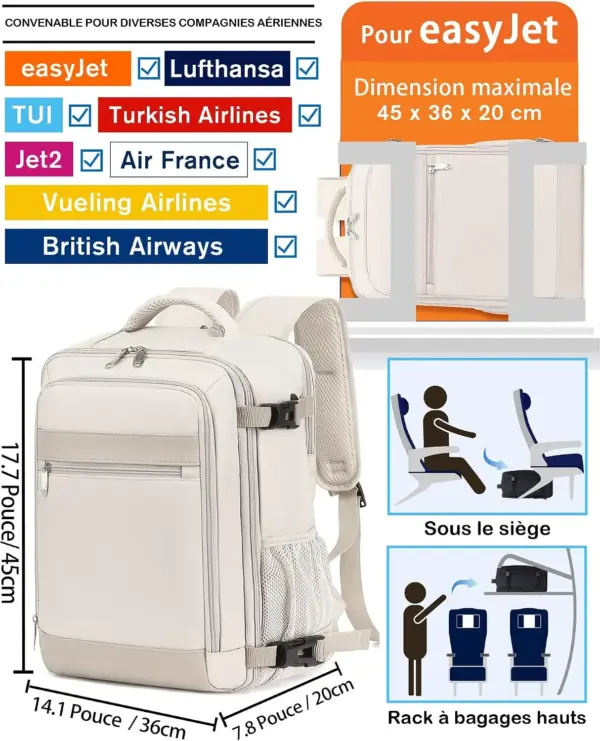 klostain-sac-dos-cabine-45x36x20-30l-beige-2 Sac à dos cabine KLOSTAIN 45x36x20 cm 30L – Beige