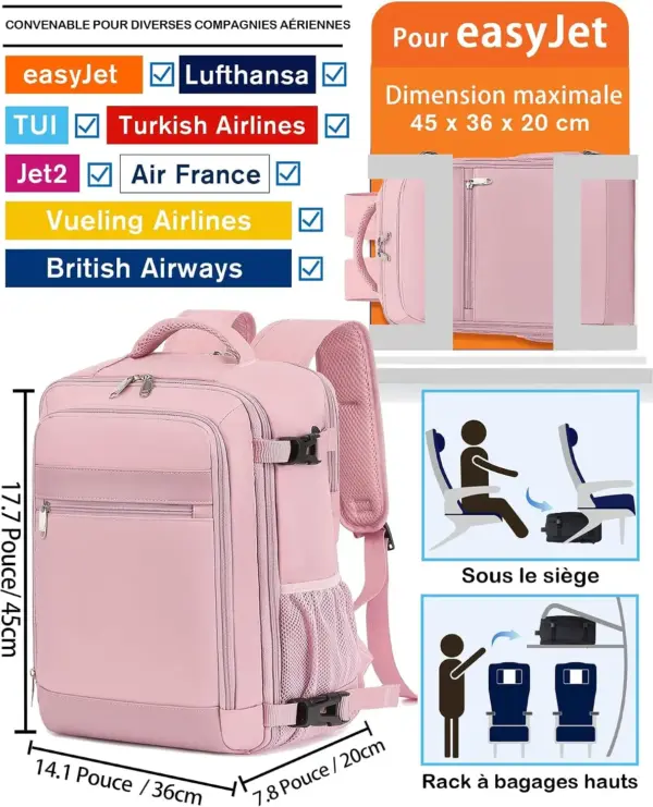 klostain-sac-dos-cabine-45x36x20-30l-rose-2-1 Sac à dos cabine KLOSTAIN 45x36x20 cm 30L – Rose