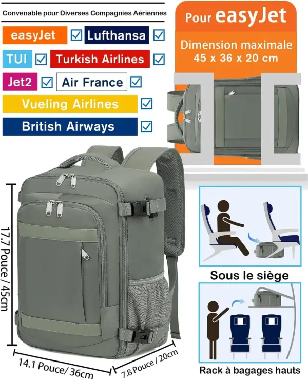 klostain-sac-dos-cabine-45x36x20-30l-vert-2 Sac à dos cabine KLOSTAIN 45x36x20 cm 30L – Vert