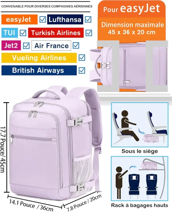 klostain-sac-dos-cabine-45x36x20-30l-violet-clair-2-1 Sac à dos cabine KLOSTAIN 45x36x20 cm 30L – Violet Clair
