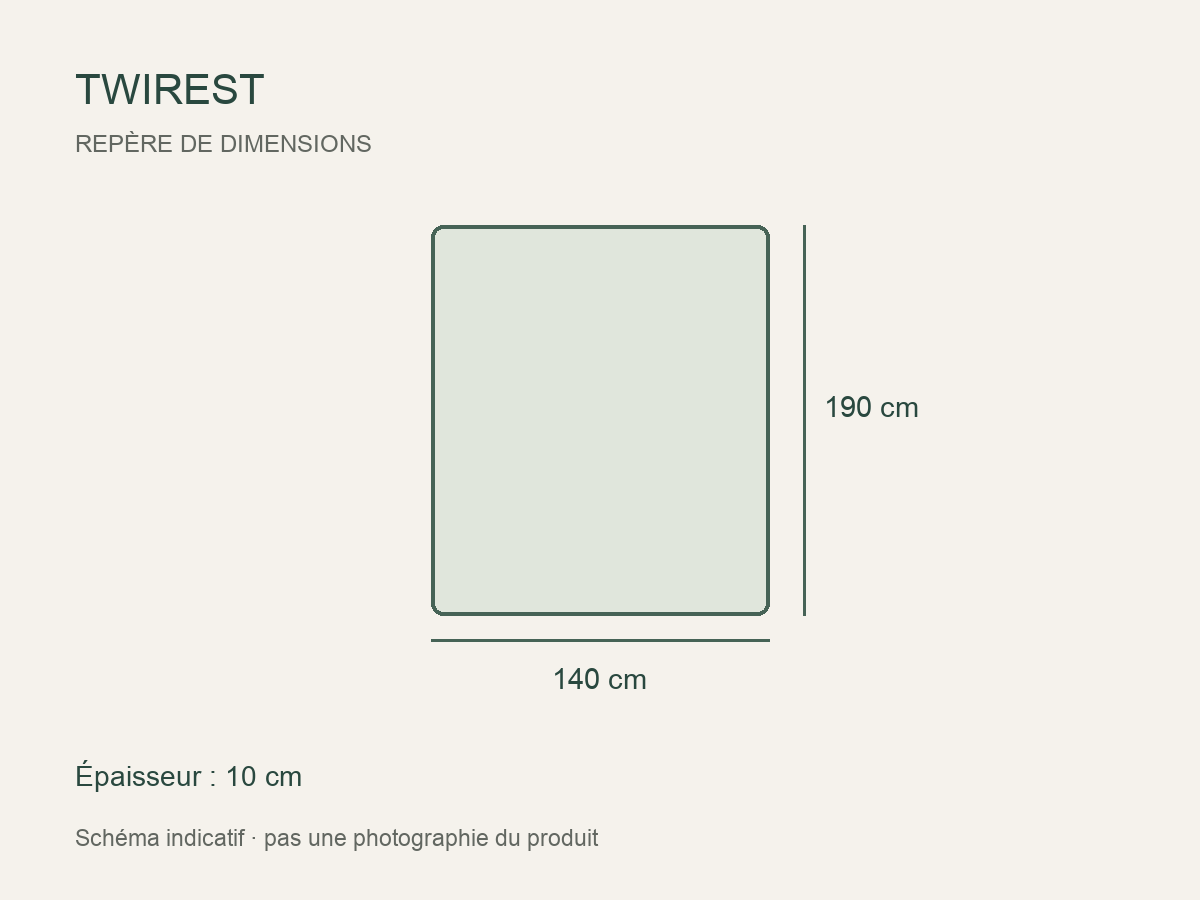 Matelas pliant TWIREST 140 × 190 cm · 10 cm Dimensions présentées : 140 × 190 cm