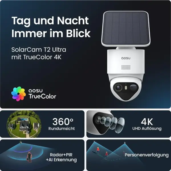 AOSU T2 Ultra - 4K Solar Kamera mit 360° PTZ und Radar — 2 AOSU T2 Ultra - 4K Solar Kamera mit 360° PTZ und Radar — 2