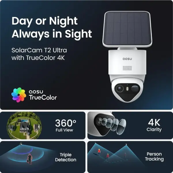 AOSU T2 Ultra - 4K solar outdoor security camera with 360° tracking — 2 AOSU T2 Ultra - 4K solar outdoor security camera with 360° tracking — 2