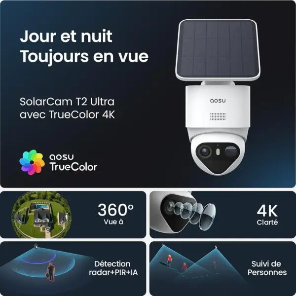 AOSU T2 Ultra - Caméra extérieure solaire 4K PTZ 360° — 2 AOSU T2 Ultra - Caméra extérieure solaire 4K PTZ 360° — 2