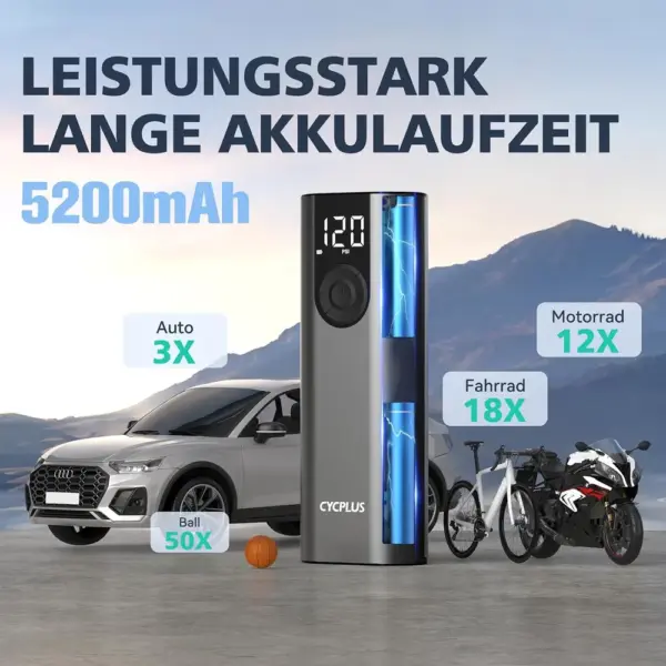 CYCPLUS A8 - tragbarer Kompressor 150 PSI mit LCD-Display — 3 CYCPLUS A8 - tragbarer Kompressor 150 PSI mit LCD-Display — 3