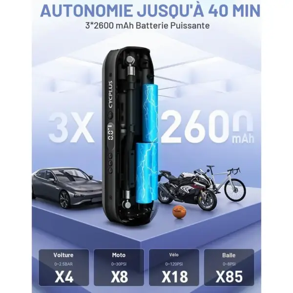 CYCPLUS AL1 - Gonfleur de pneus 150 PSI, alimentation AC/DC, écran LCD — 4 CYCPLUS AL1 - Gonfleur de pneus 150 PSI, alimentation AC/DC, écran LCD — 4