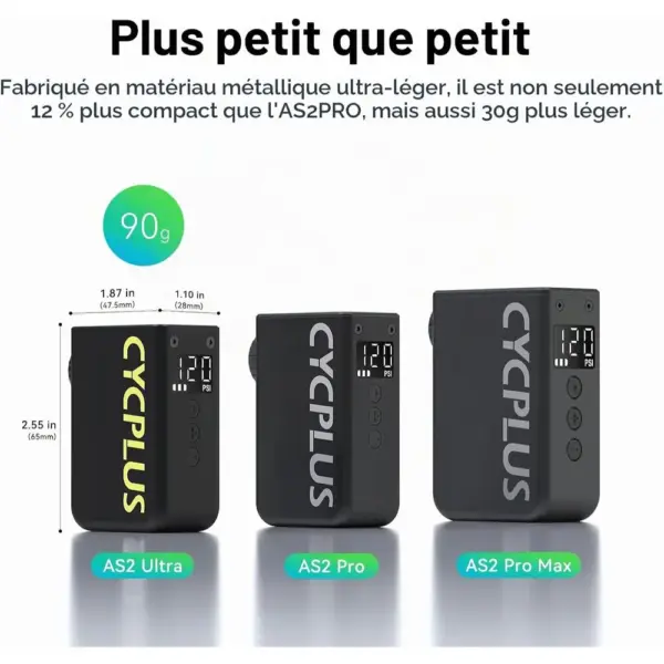 CYCPLUS AS2 Ultra - Mini pompe vélo électrique 120 PSI, 90 g — 2 CYCPLUS AS2 Ultra - Mini pompe vélo électrique 120 PSI, 90 g — 2
