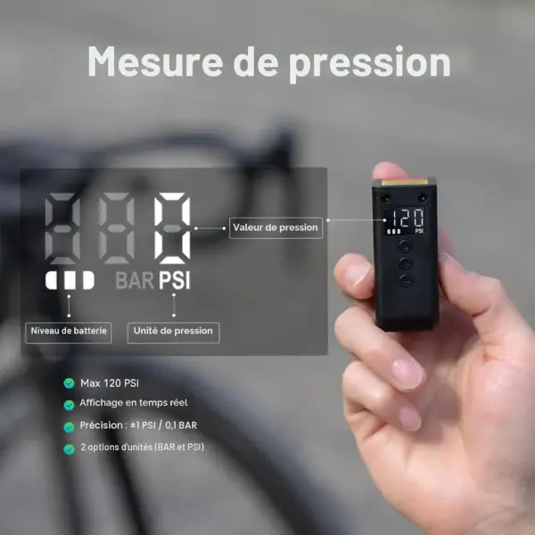 CYCPLUS AS2 Ultra - Mini pompe vélo électrique 120 PSI, 90 g — 3 CYCPLUS AS2 Ultra - Mini pompe vélo électrique 120 PSI, 90 g — 3