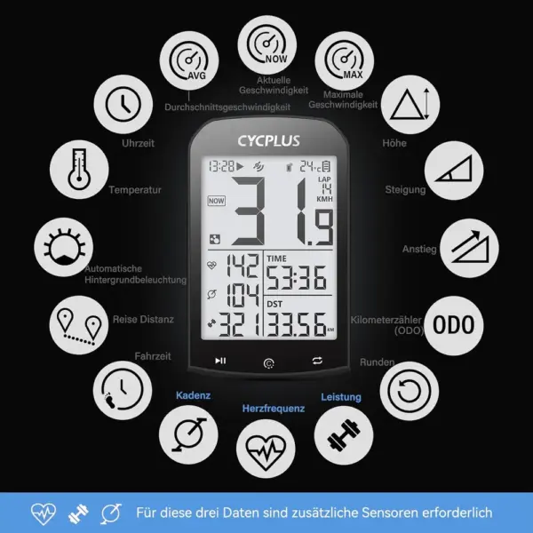 CYCPLUS M1 - GPS-Fahrradcomputer mit 2,9-Zoll-Display, Bluetooth und ANT+ — 4 CYCPLUS M1 - GPS-Fahrradcomputer mit 2,9-Zoll-Display, Bluetooth und ANT+ — 4
