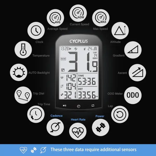 CYCPLUS M1 - Compteur GPS vélo Bluetooth et ANT+, écran 2,9 pouces — 4 CYCPLUS M1 - Compteur GPS vélo Bluetooth et ANT+, écran 2,9 pouces — 4
