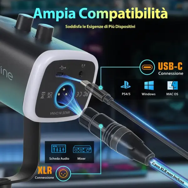 FIFINE AM8 - Microfono dinamico USB/XLR con RGB e supporto da tavolo — 3 FIFINE AM8 - Microfono dinamico USB/XLR con RGB e supporto da tavolo — 3