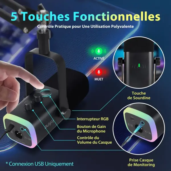 FIFINE AM8 avec bras - Kit micro dynamique USB/XLR RGB — 4 FIFINE AM8 avec bras - Kit micro dynamique USB/XLR RGB — 4