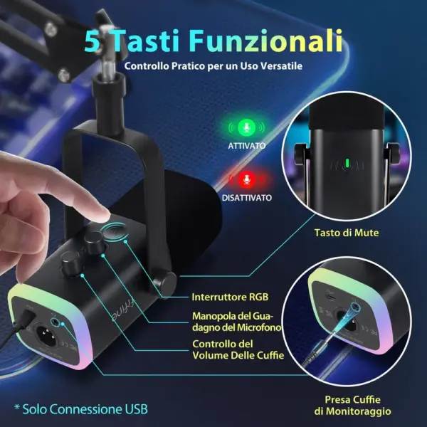 FIFINE AM8 - Kit microfono dinamico USB/XLR con supporto estensibile — 4 FIFINE AM8 - Kit microfono dinamico USB/XLR con supporto estensibile — 4