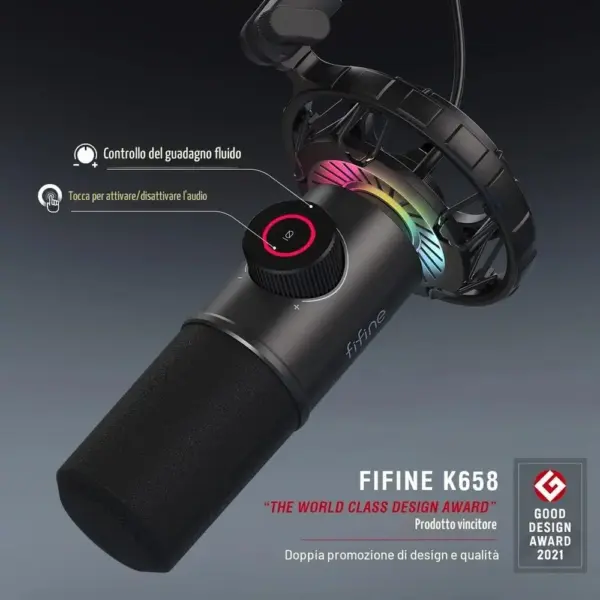 FIFINE K658 - Microfono USB dinamico con RGB e tasto muto — 3 FIFINE K658 - Microfono USB dinamico con RGB e tasto muto — 3