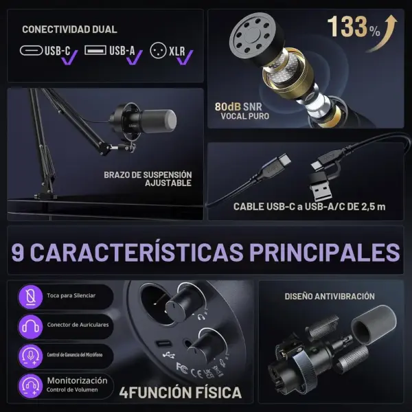 FIFINE K688 con brazo - Micrófono para podcast USB/XLR — 3 FIFINE K688 con brazo - Micrófono para podcast USB/XLR — 3