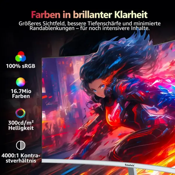 Gawfolk GF270C 200 Hz - Écran gaming incurvé 27 pouces Full HD 1800R, blanc — 2 Gawfolk GF270C 200 Hz - Écran gaming incurvé 27 pouces Full HD 1800R, blanc — 2