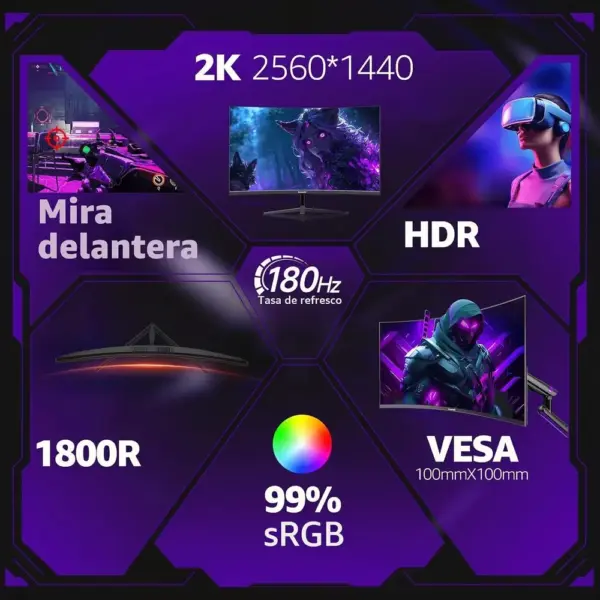 Gawfolk GF320I - Monitor gaming curvo de 32 pulgadas, 1800R, QHD, 144 Hz — 3 Gawfolk GF320I - Monitor gaming curvo de 32 pulgadas, 1800R, QHD, 144 Hz — 3
