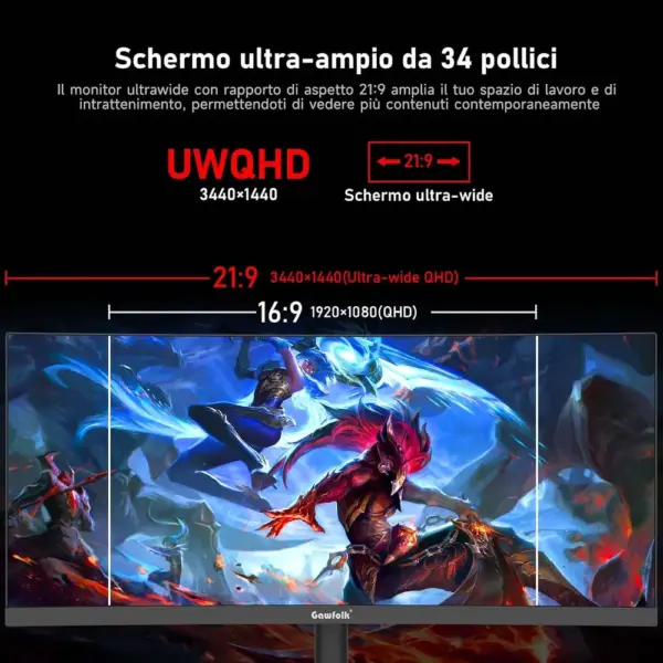Gawfolk GFTY987 - 34 Zoll Curved Ultrawide Gaming Monitor 3800R, UWQHD, 165 Hz — 2 Gawfolk GFTY987 - 34 Zoll Curved Ultrawide Gaming Monitor 3800R, UWQHD, 165 Hz — 2