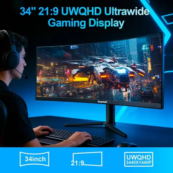 Gawfolk GFTY987 - Monitor curvo ultrapanorámico de 34 pulgadas, 3800R, UWQHD, 165 Hz — 3 Gawfolk GFTY987 - Monitor curvo ultrapanorámico de 34 pulgadas, 3800R, UWQHD, 165 Hz — 3