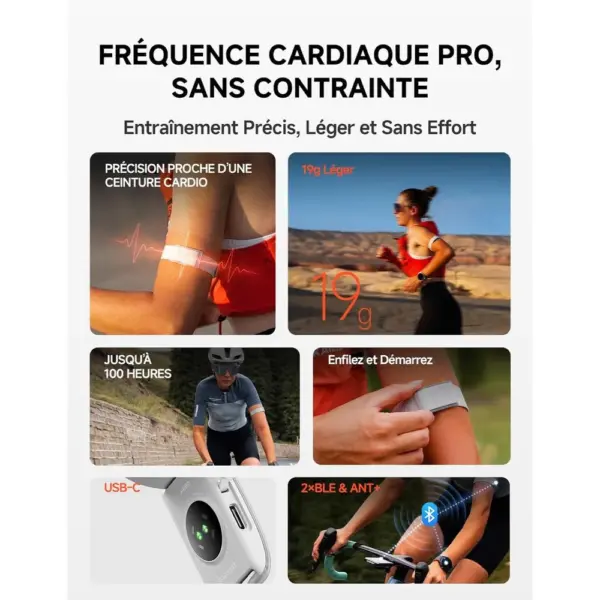 iGPSPORT HR80 - Brassard cardio optique ultra-léger, ANT+ et Bluetooth, 100 h — 2 iGPSPORT HR80 - Brassard cardio optique ultra-léger, ANT+ et Bluetooth, 100 h — 2