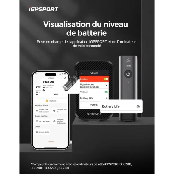 iGPSPORT VS500 / VS800 / VS1200 / VS1800 - Éclairage vélo avant intelligent rechargeable — 4 iGPSPORT VS500 / VS800 / VS1200 / VS1800 - Éclairage vélo avant intelligent rechargeable — 4