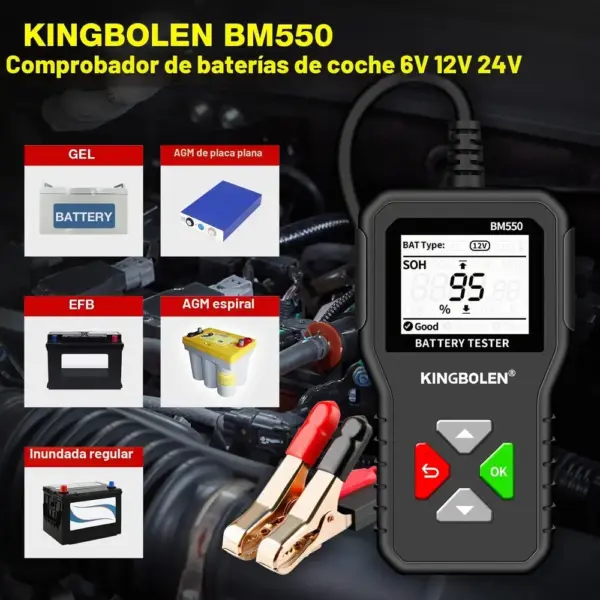 Kingbolen BM550 - comprobador de baterías de 6, 12 y 24 V — 2 Kingbolen BM550 - comprobador de baterías de 6, 12 y 24 V — 2