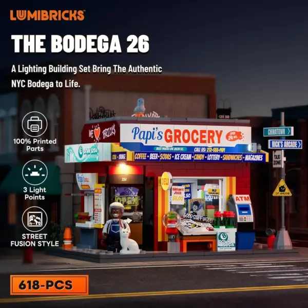 LUMIBRICKS The Bodega 26 - Street Fusion New York corner store with LED lights, 608 pieces — 2 LUMIBRICKS The Bodega 26 - Street Fusion New York corner store with LED lights, 608 pieces — 2