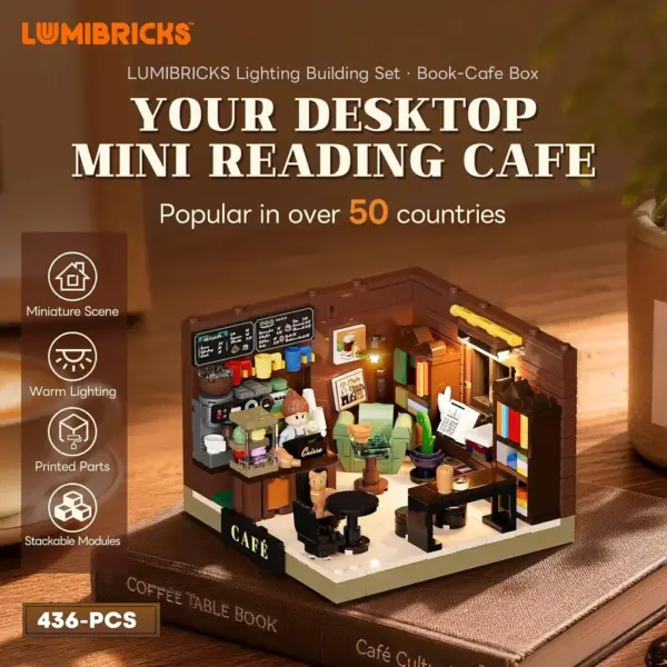 LUMIBRICKS Book Café Box - Mini modular building set with warm LED lighting, 436 pieces — 2 LUMIBRICKS Book Café Box - Mini modular building set with warm LED lighting, 436 pieces — 2