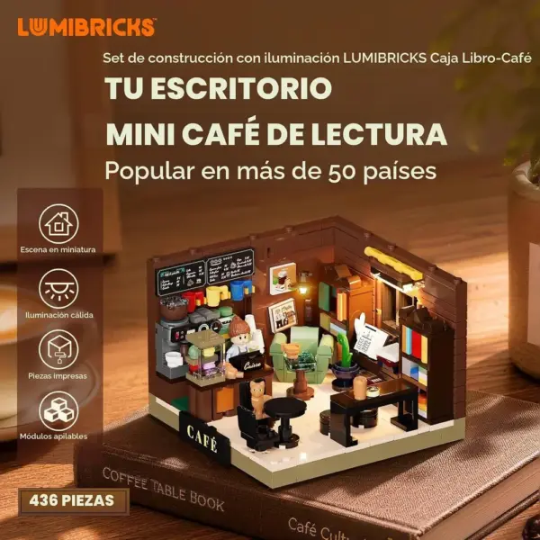 LUMIBRICKS Book-Café Box - Mini café librería iluminado de 16 × 16 — 2 LUMIBRICKS Book-Café Box - Mini café librería iluminado de 16 × 16 — 2
