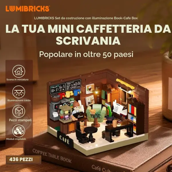 LUMIBRICKS Book-Café Box - mini caffè libreria illuminato su base 16 x 16 — 2 LUMIBRICKS Book-Café Box - mini caffè libreria illuminato su base 16 x 16 — 2