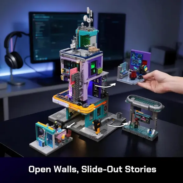 LUMIBRICKS Repaire du hacker-détective - Bâtiment cyberpunk modulaire, 2 134 pièces et éclairage LED — 2 LUMIBRICKS Repaire du hacker-détective - Bâtiment cyberpunk modulaire, 2 134 pièces et éclairage LED — 2