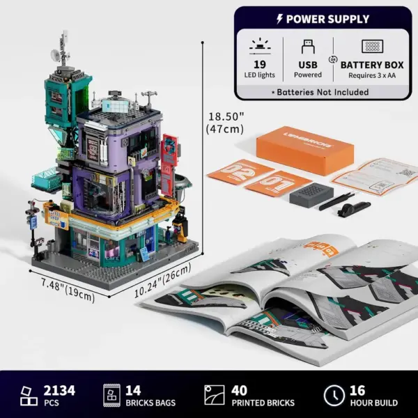LUMIBRICKS Repaire du hacker-détective - Bâtiment cyberpunk modulaire, 2 134 pièces et éclairage LED — 3 LUMIBRICKS Repaire du hacker-détective - Bâtiment cyberpunk modulaire, 2 134 pièces et éclairage LED — 3