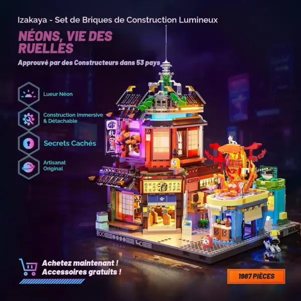 LUMIBRICKS Izakaya - Scène de rue japonaise cyberpunk à construire, 1 987 pièces et 20 points lumineux — 3 LUMIBRICKS Izakaya - Scène de rue japonaise cyberpunk à construire, 1 987 pièces et 20 points lumineux — 3