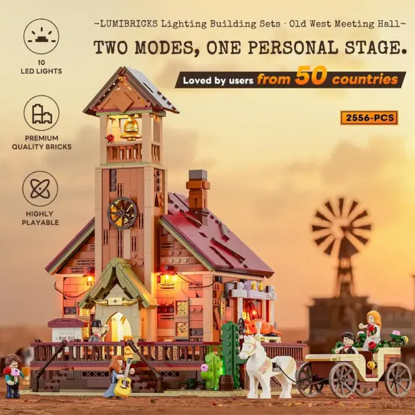 LUMIBRICKS Old West Meeting Hall - Wild West building set with dimmable LED lights, 2,556 pieces — 2 LUMIBRICKS Old West Meeting Hall - Wild West building set with dimmable LED lights, 2,556 pieces — 2