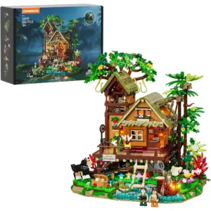 LUMIBRICKS Misty Forest Cabin - Cabane tropicale sur pilotis avec effet brume, 2 867 pièces et 12 lumières — 1