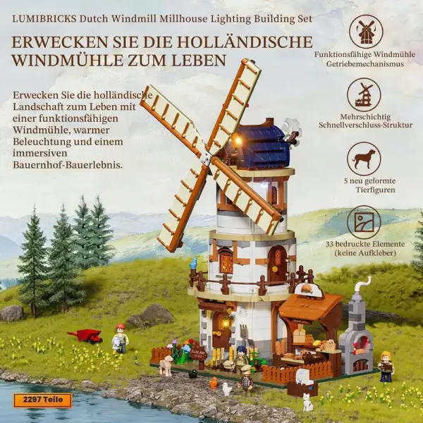 LUMIBRICKS Dutch Windmill Millhouse - Holländische Windmühle mit Kurbel und LED — 2 LUMIBRICKS Dutch Windmill Millhouse - Holländische Windmühle mit Kurbel und LED — 2