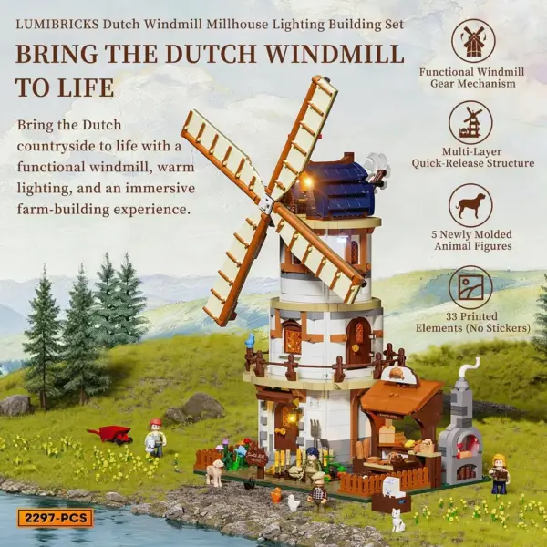 LUMIBRICKS Dutch Windmill Millhouse - Farm Life building set with 11 LED lights, 2,297 pieces — 2 LUMIBRICKS Dutch Windmill Millhouse - Farm Life building set with 11 LED lights, 2,297 pieces — 2
