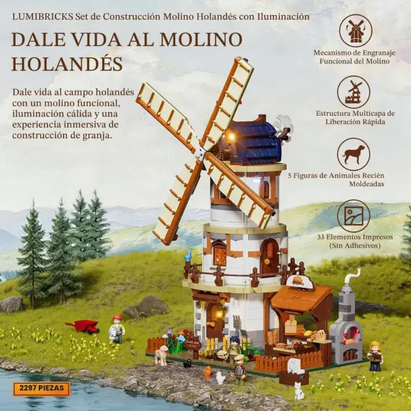 LUMIBRICKS Molino holandés - Molino de viento con aspas giratorias y panadería iluminada — 2 LUMIBRICKS Molino holandés - Molino de viento con aspas giratorias y panadería iluminada — 2