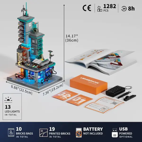 LUMIBRICKS Neon Tech Station - Torre de datos cyberpunk con núcleo de luz LED — 2 LUMIBRICKS Neon Tech Station - Torre de datos cyberpunk con núcleo de luz LED — 2