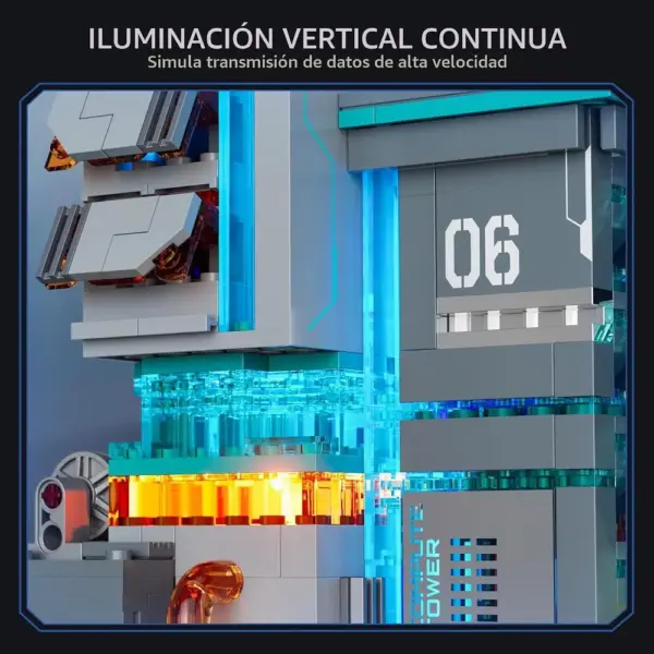 LUMIBRICKS Neon Tech Station - Torre de datos cyberpunk con núcleo de luz LED — 5 LUMIBRICKS Neon Tech Station - Torre de datos cyberpunk con núcleo de luz LED — 5
