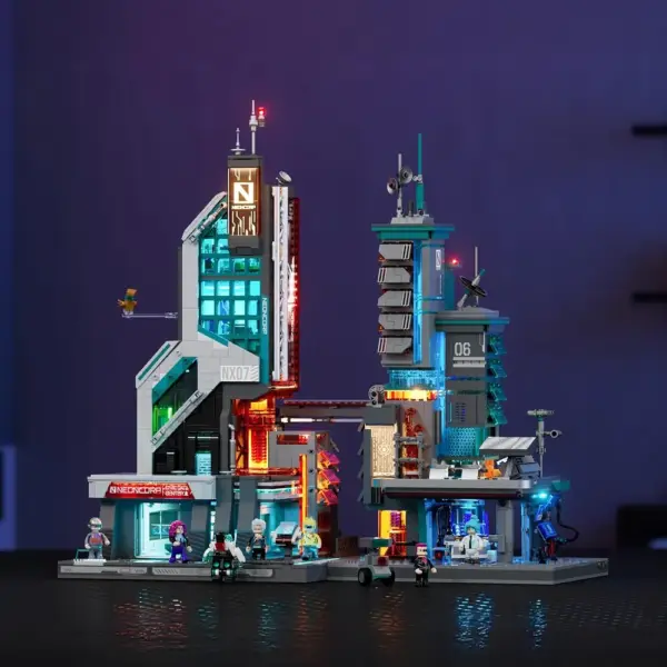 LUMIBRICKS Neon Tech Tower - Tour cyberpunk modulaire à construire, 2 227 pièces et 27 LED — 2 LUMIBRICKS Neon Tech Tower - Tour cyberpunk modulaire à construire, 2 227 pièces et 27 LED — 2