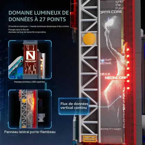 LUMIBRICKS Neon Tech Tower - Tour cyberpunk modulaire à construire, 2 227 pièces et 27 LED — 4 LUMIBRICKS Neon Tech Tower - Tour cyberpunk modulaire à construire, 2 227 pièces et 27 LED — 4