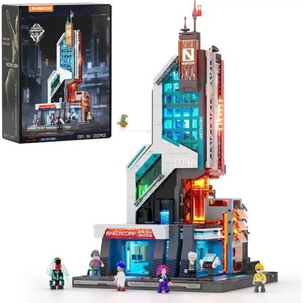 LUMIBRICKS Neon Tech Tower - torre cyberpunk illuminata da costruire — 1 LUMIBRICKS Neon Tech Tower - torre cyberpunk illuminata da costruire — 1