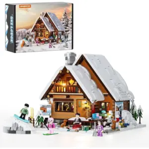 LUMIBRICKS Pavillon de ski - Chalet alpin enneigé à construire avec 10 lumières LED — 1