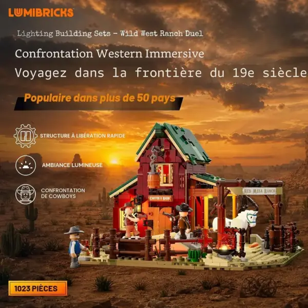LUMIBRICKS Ranch Duel - Diorama western double face à construire, 5 points lumineux — 5 LUMIBRICKS Ranch Duel - Diorama western double face à construire, 5 points lumineux — 5