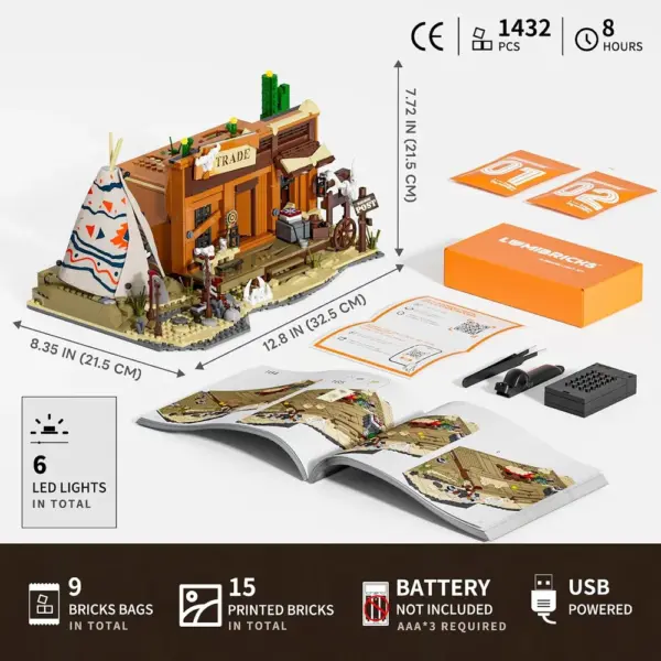 LUMIBRICKS Fur Trading Post - Wild West frontier building set with LED lights, 1,432 pieces — 5 LUMIBRICKS Fur Trading Post - Wild West frontier building set with LED lights, 1,432 pieces — 5