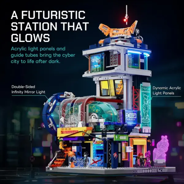 LUMIBRICKS Station de train flottant - Gare cyberpunk à construire avec tunnel miroir, 2 760 pièces et 24 LED — 3 LUMIBRICKS Station de train flottant - Gare cyberpunk à construire avec tunnel miroir, 2 760 pièces et 24 LED — 3