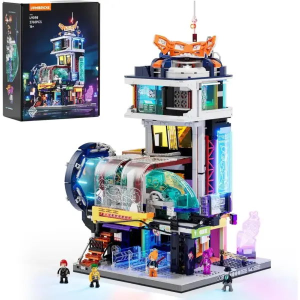 LUMIBRICKS Stazione ferroviaria galleggiante - set cyberpunk con treno sospeso e illuminazione LED — 1 LUMIBRICKS Stazione ferroviaria galleggiante - set cyberpunk con treno sospeso e illuminazione LED — 1