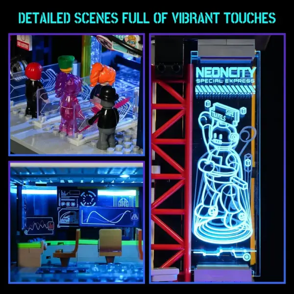 LUMIBRICKS Stazione ferroviaria galleggiante - set cyberpunk con treno sospeso e illuminazione LED — 5 LUMIBRICKS Stazione ferroviaria galleggiante - set cyberpunk con treno sospeso e illuminazione LED — 5